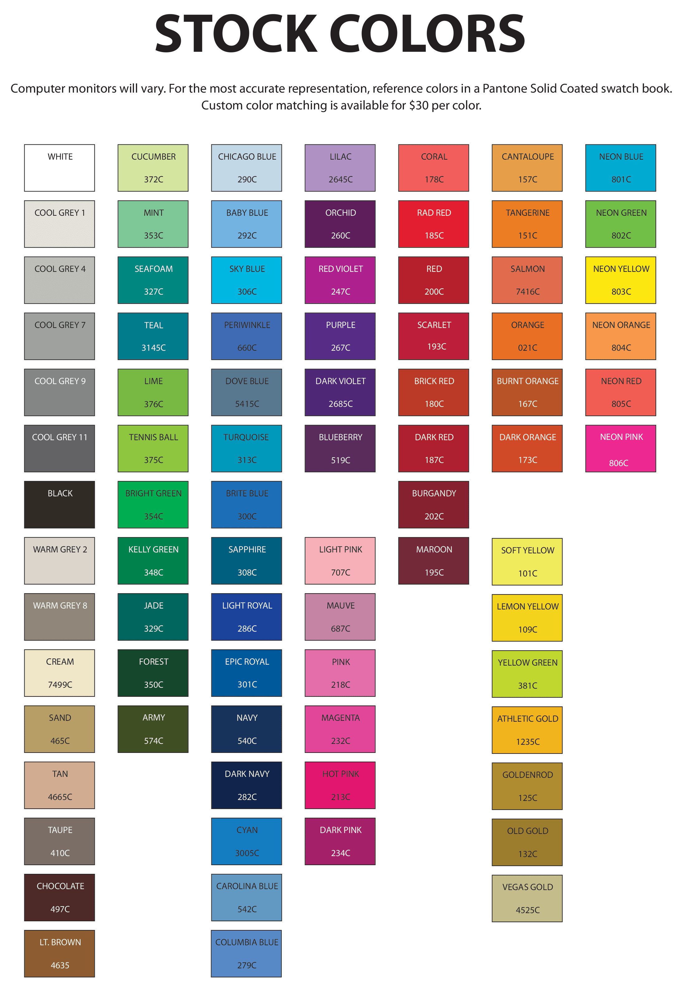 Stock Ink Colors | Swag Northwest